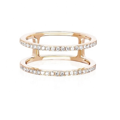 Anéis empilháveis em fila dupla branco CZ Ouro 18K Recheado Real 925 Sterling Prata Cristal cúbico Zircon Joias