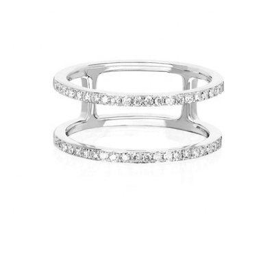 Anéis empilháveis em fila dupla branco CZ Ouro 18K Recheado Real 925 Sterling Prata Cristal cúbico Zircon Joias