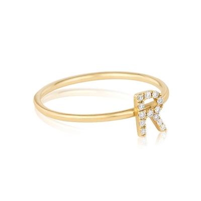Joias de Prata Personalizadas 18K Placado em Ouro Empilhadeira Inicial CZ Anéis Finos para Mulheres