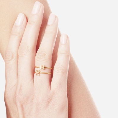 Joias de Prata Personalizadas 18K Placado em Ouro Empilhadeira Inicial CZ Anéis Finos para Mulheres