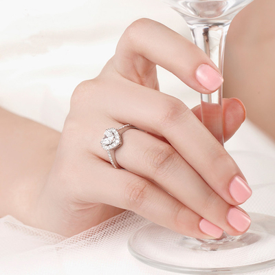 Brass Creative Heart Shape Clear CZ 925 Sterling Silver Eternity Band Rings Para Mulheres Joias