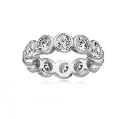 CLASSIC Ins 18K Placado em ouro Bezel Setting CZ Eternity Band 925 Sterling Silver Rings