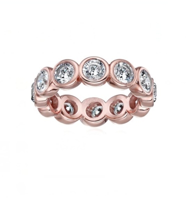 CLASSIC Ins 18K Placado em ouro Bezel Setting CZ Eternity Band 925 Sterling Silver Rings