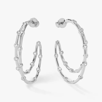 Brincos de aro de zircônio branco cúbico Bezel Set Twin Hoop Brincos de ouro 18K