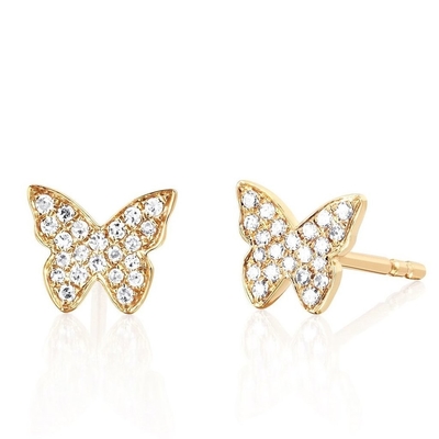 Brincos de borboleta de 18K de ouro revestido à mão com pavimentação branca e zircon