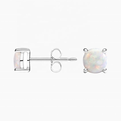 18K de ouro 6MM Solitário Opal Stud brincos para mulheres e meninas jóias finas
