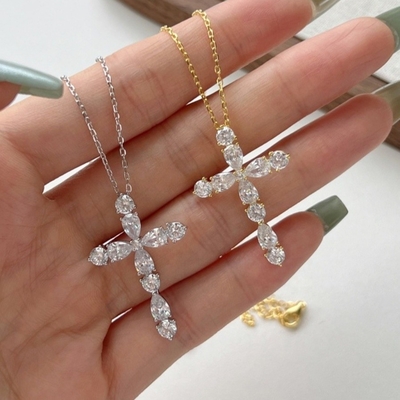 Customize 925 Sterling Silver Cross Necklace 18k Silver Cross And Chain senhoras