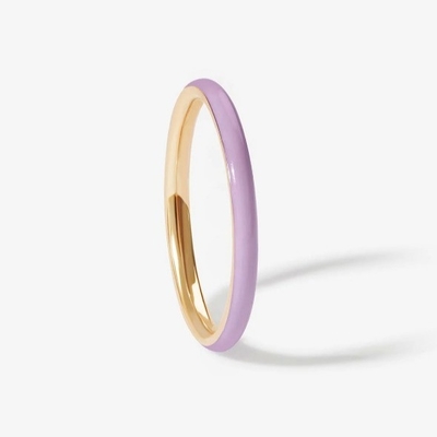 Anéis dourados de esmalte rosa 18K Anéis de empilhamento de prata sólida 925