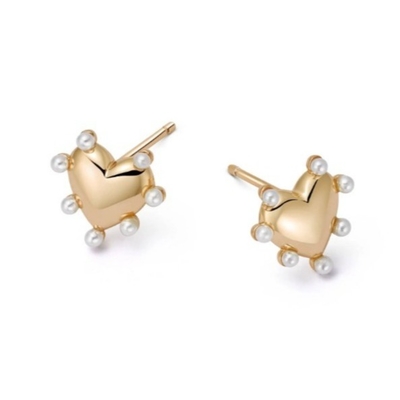 Coração forma pérolas brincos de cavalo feitos à mão em 925 Sterling Prata 14K Ouro para meninas Moda jóias finas