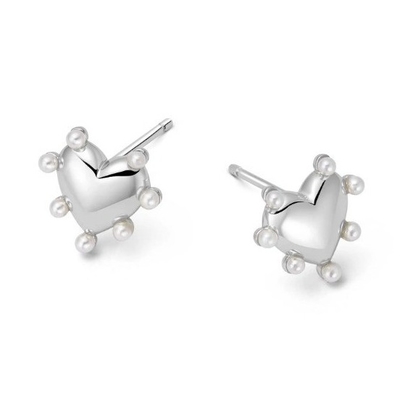 Coração forma pérolas brincos de cavalo feitos à mão em 925 Sterling Prata 14K Ouro para meninas Moda jóias finas