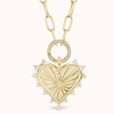 Ouro 18K Branco CZ Amores com Pico Coração Encanto Colar 925 Penda de Prata Sterling