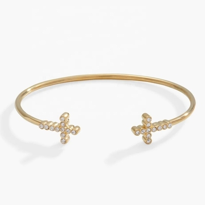 925 14K Cruz de Ouro Pulseira Bracelete Com Pave Cristal Zircon Para Mulheres