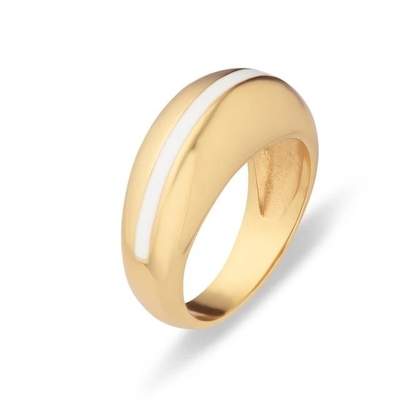 Venda a retalho 18K Prateado de Ouro Faixa Rosa Esmalte Dome 925 Sterling Silver Feminino Anel