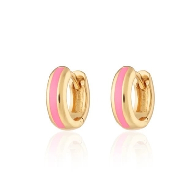 925 Logotipo personalizado 18K Revestido de Ouro Pink Esmalte Huggie brincos Para Olhar Chique Mulher