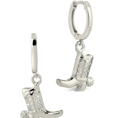 Botas de Cowboy Micro Delicado Brass Drop Brincos Brancos CZ Pedra Brass Dangle Brincos