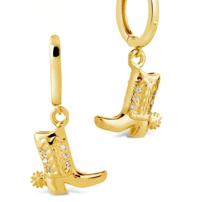 Botas de Cowboy Micro Delicado Brass Drop Brincos Brancos CZ Pedra Brass Dangle Brincos