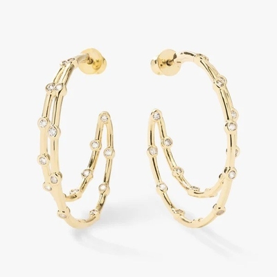 Brincos de aro de zircônio branco cúbico Bezel Set Twin Hoop Brincos de ouro 18K