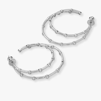 Brincos de aro de zircônio branco cúbico Bezel Set Twin Hoop Brincos de ouro 18K