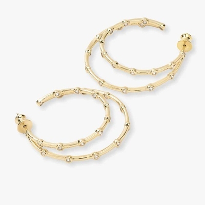 Brincos de aro de zircônio branco cúbico Bezel Set Twin Hoop Brincos de ouro 18K
