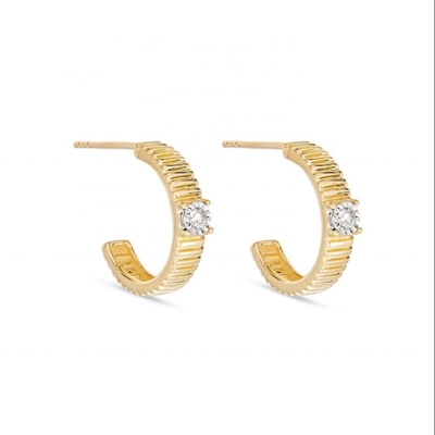 Ladies Cubic Zirconia Diamond Hoop Brass Round Brilliant Cut