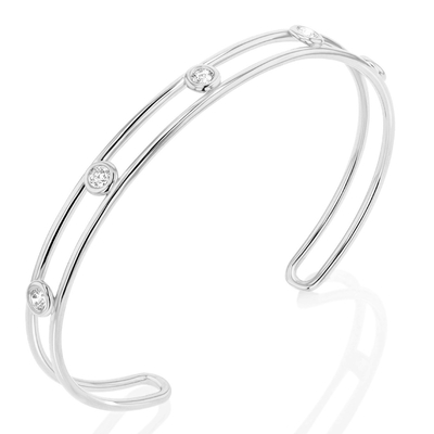Pulseira de punho de zircônio cúbico de diamante de platina Largura 6 mm Pulseira de punho CZ