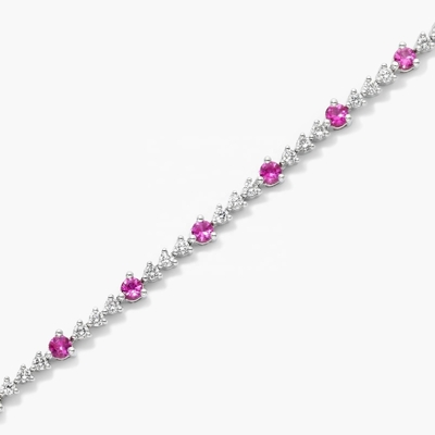 Bracelete de tênis de zircão branco rubí de corte redondo de prata esterlina Bracelete de tênis