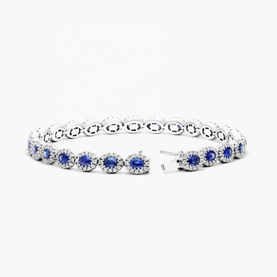 5.7mm Largura Circão Pulseira de tênis Oval Esmeralda Branca 14K ouro Pulseira Mulheres