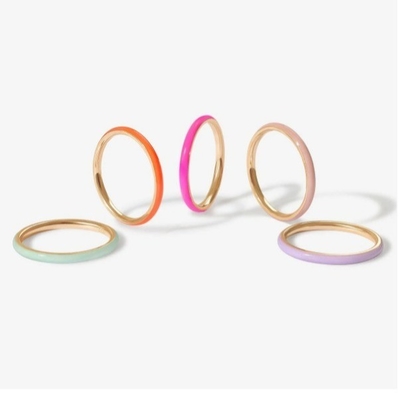 Anéis dourados de esmalte rosa 18K Anéis de empilhamento de prata sólida 925