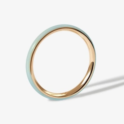 Anéis dourados de esmalte rosa 18K Anéis de empilhamento de prata sólida 925