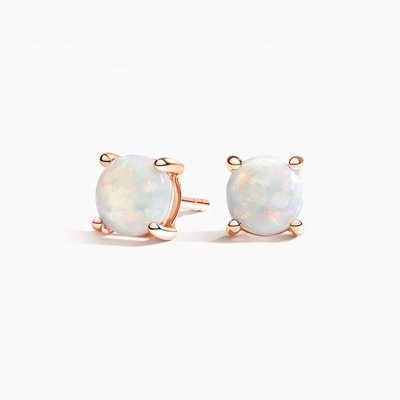 18K de ouro 6MM Solitário Opal Stud brincos para mulheres e meninas jóias finas