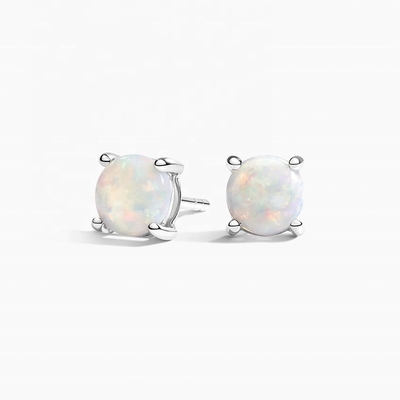 18K de ouro 6MM Solitário Opal Stud brincos para mulheres e meninas jóias finas
