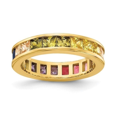 Anel de casamento de circo cúbico colorido Eternity para mulheres 925 Prateado