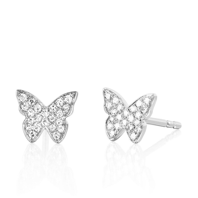Brincos de borboleta de 18K de ouro revestido à mão com pavimentação branca e zircon