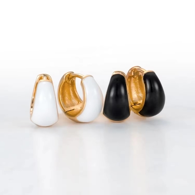 Mulheres personalizadas jóias finas S925 Prata 18K Ouro Bold Dome Esmalte colorido Pequenos brincos Huggie