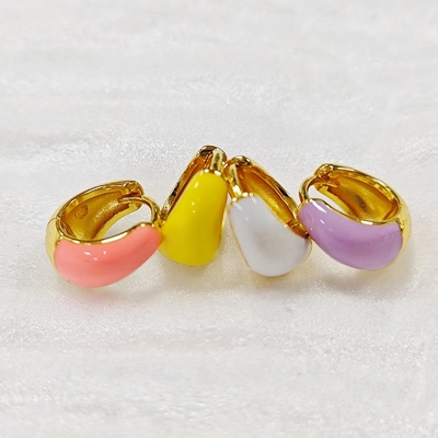 Mulheres personalizadas jóias finas S925 Prata 18K Ouro Bold Dome Esmalte colorido Pequenos brincos Huggie