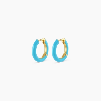 Logotipo personalizado Chunky 18K Gold Plated Hoop Turquesa Esmalte Cor 925 Sterling Silver Huggies Brincos