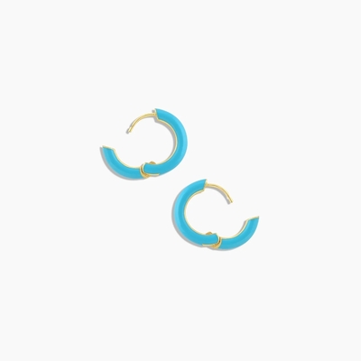Logotipo personalizado Chunky 18K Gold Plated Hoop Turquesa Esmalte Cor 925 Sterling Silver Huggies Brincos