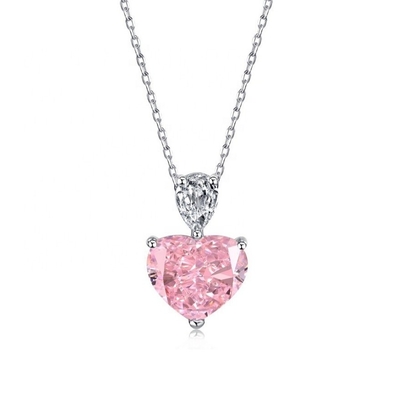 S925 Colar de prata esterlina para mulheres Coração rosa Cabeça de pêra CZ Pendente