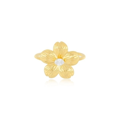 Forever Flower 18K ouro revestido Oval CZ Feminino Anel em 925 Sterling Prata Joias