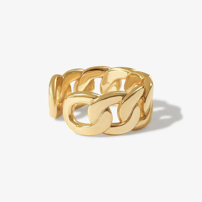 S925 Prata Joalharia fina 14K Amarelo Ouro Chain Chunky Open Ring