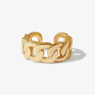 S925 Prata Joalharia fina 14K Amarelo Ouro Chain Chunky Open Ring