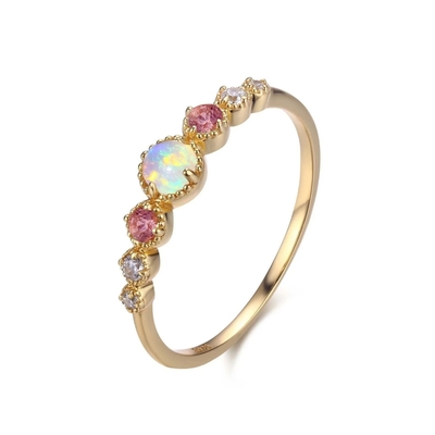 Opal e Rubí CZ 925 Esterling Silver Empilhadeira Anéis Femininos Jóias Femininas
