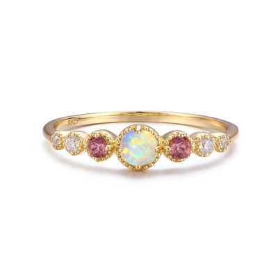 Opal e Rubí CZ 925 Esterling Silver Empilhadeira Anéis Femininos Jóias Femininas