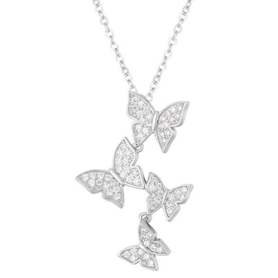925 Sterling Silver White Gold Plated Micron Pave 4 Butterflies Charm Pendant Para Mulheres