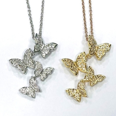 925 Sterling Silver White Gold Plated Micron Pave 4 Butterflies Charm Pendant Para Mulheres