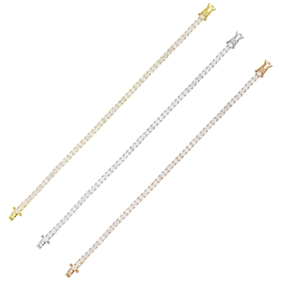 Item quente 925 Sterling Silver Plating Gold 3mm Cubic Zirconia Pulseira de tênis para mulheres