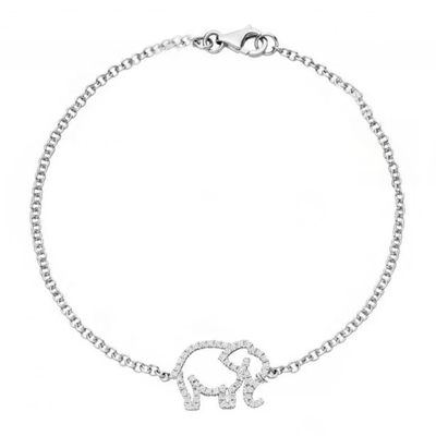 925 Sterling Silver Elephant Bracelet com Micro Insert Technology e White Diamond CZ