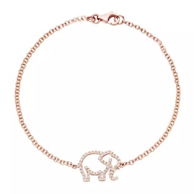 925 Sterling Silver Elephant Bracelet com Micro Insert Technology e White Diamond CZ