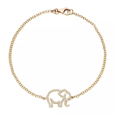 925 Sterling Silver Elephant Bracelet com Micro Insert Technology e White Diamond CZ