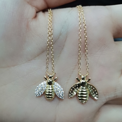 Moda 18K Prateado de ouro Pendente de abelha Colar de mão feita por 925 Sterling Joias de prata